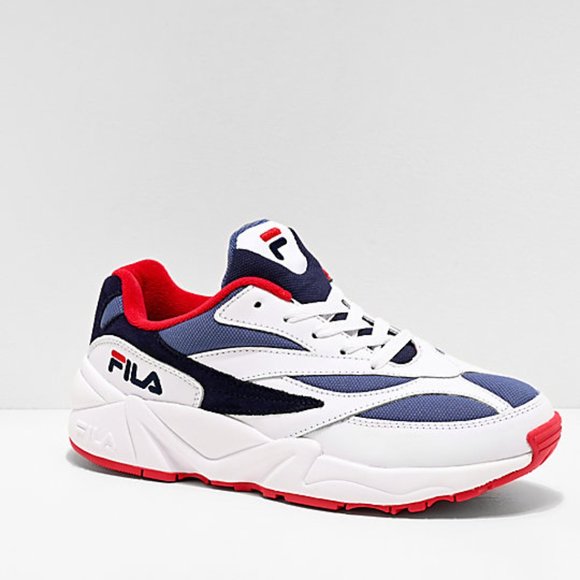 red white and blue fila shoes
